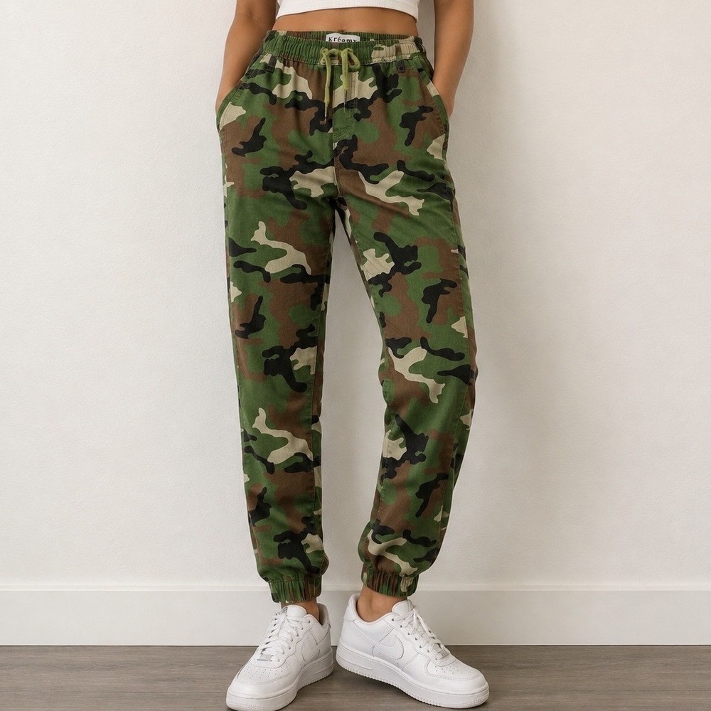 Kreamy Kids Camo Jogger Pants Green Brown Woodland Utility Medium